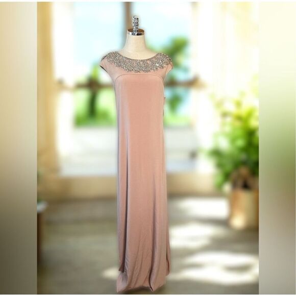 Theia Embellished Blush Gown Cap Sleeve Formal Dress - Picture 5 of 16